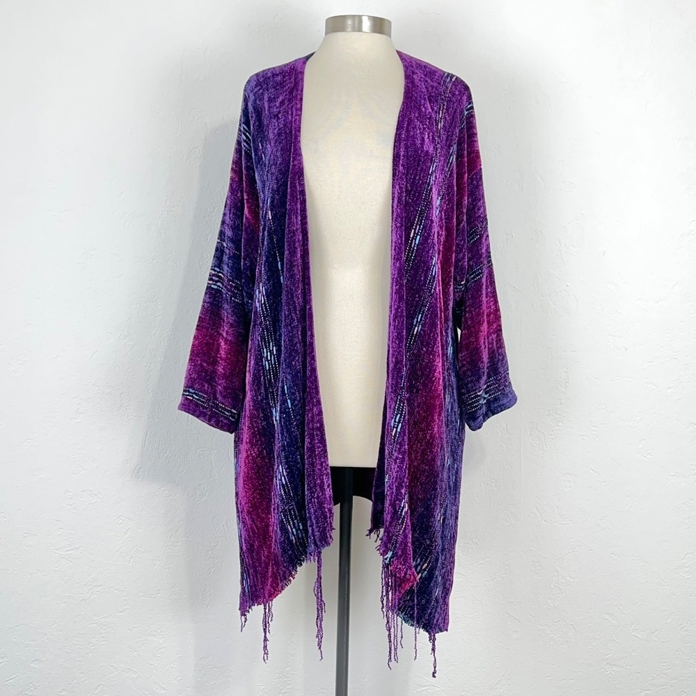 Whimsigoth Witchy Whimsy Cardigan Sz Medium Purple Oversized Jewel Tone Chenille